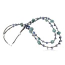 Certified Authentic 2 Strand Navajo .925 Sterling Silver Turquoise and Lapis Neckalce Native American Necklace 15585-2