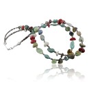 Certified Authentic 2 Strand Navajo .925 Sterling Silver Turquoise and Multi Color Stones Native American Necklace 1530-32