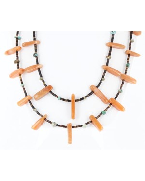 Certified Authentic 2 Strand Navajo .925 Sterling Silver Turquoise Carnelian 510 Native American Necklace 390753868276