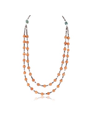 Certified Authentic 2 Strand Navajo .925 Sterling Silver Turquoise Carnelian 544 Native American Necklace 390842233020