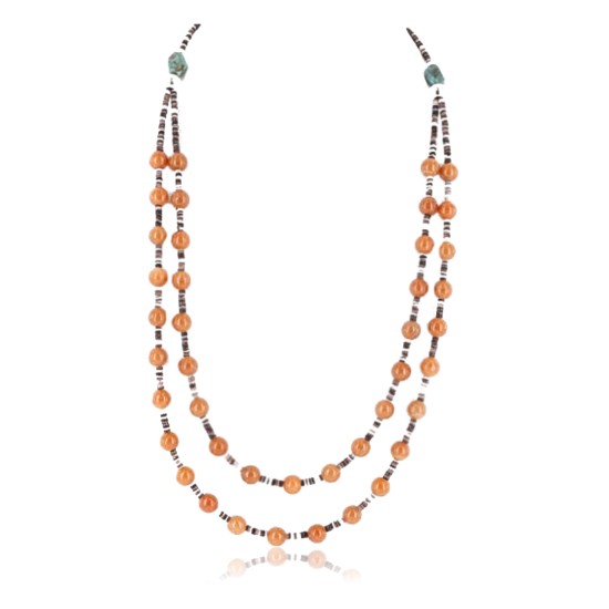 Certified Authentic 2 Strand Navajo .925 Sterling Silver Turquoise Carnelian 544 Native American Necklace 390842233020