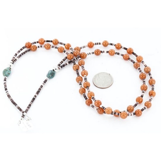 Certified Authentic 2 Strand Navajo .925 Sterling Silver Turquoise Carnelian 544 Native American Necklace 390842233020