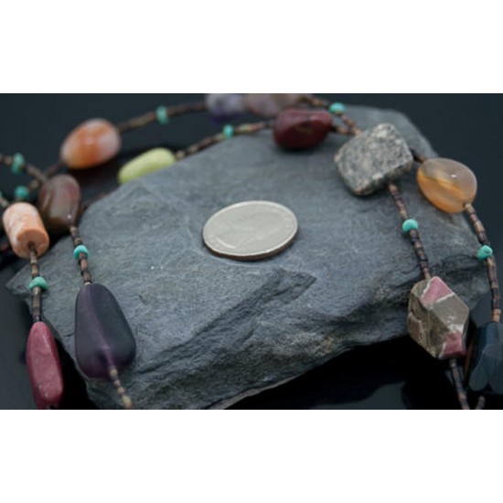 Certified Authentic 2 Strand Navajo .925 Sterling Silver Turquoise Jasper Native American Necklace 370875932983