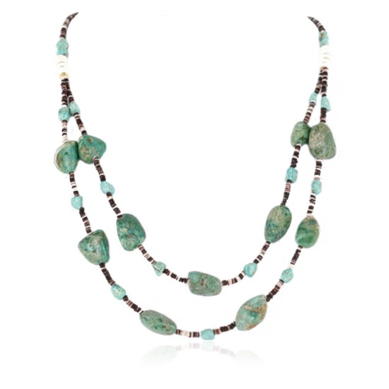 Certified Authentic 2 Strand Navajo .925 Sterling Silver Turquoise Native American Necklace 371068530011