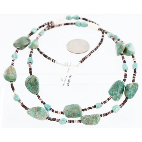 Certified Authentic 2 Strand Navajo .925 Sterling Silver Turquoise Native American Necklace 371068530011