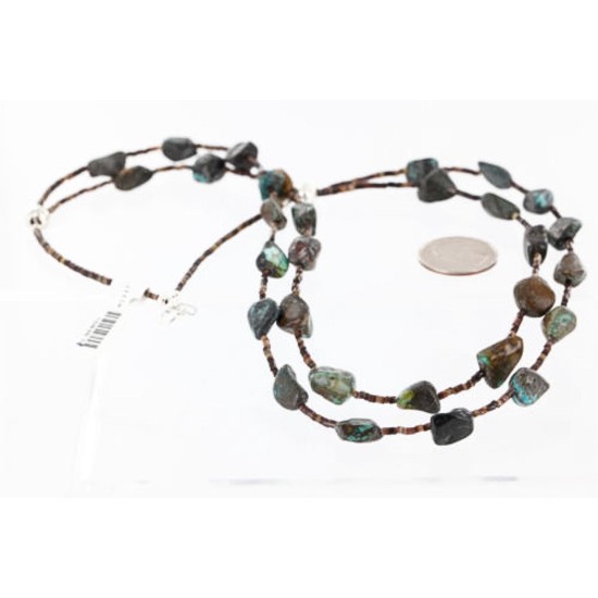 Certified Authentic 2 Strand Navajo .925 Sterling Silver Turquoise Native American Necklace 390754340347