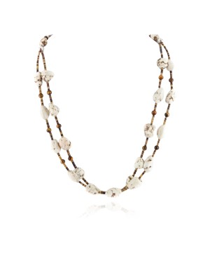 Certified Authentic 2 Strand Navajo .925 Sterling Silver White Howlite Tigers Eye Native American Necklace 17047-3