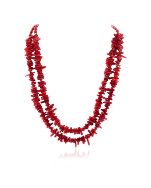 Certified Authentic 2 Strand Navajo Coral Native American Necklace 17052