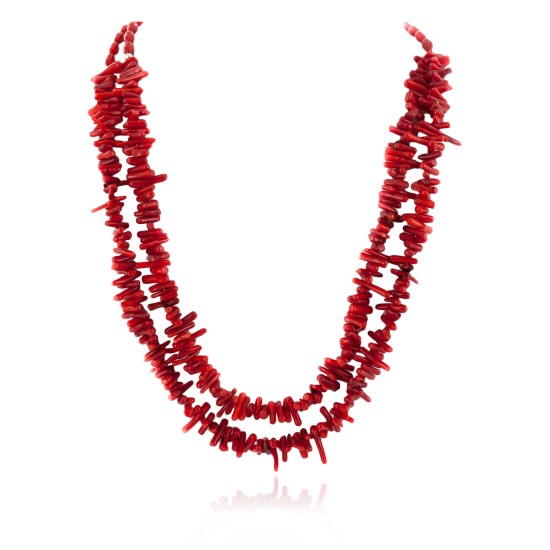 Certified Authentic 2 Strand Navajo Coral Native American Necklace 17052