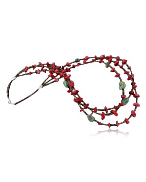 Certified Authentic 3 Strand C. Navajo .925 Sterling Silver Turquoise and Coral Native American Necklace 390673577493