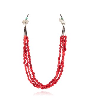 Certified Authentic 3 Strand Horse Navajo .925 Sterling Silver Natural Turquoise Jasper Coral Native American Necklace 16081-2