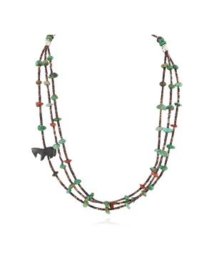Certified Authentic 3 Strand Horse Navajo .925 Sterling Silver Natural Turquoise Jasper Jet Native American Necklace 1531