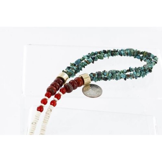 Certified Authentic 3 Strand Navajo .925 Sterling Silver 12kt Gold Filled Turquoise Native American Necklace 371054109786