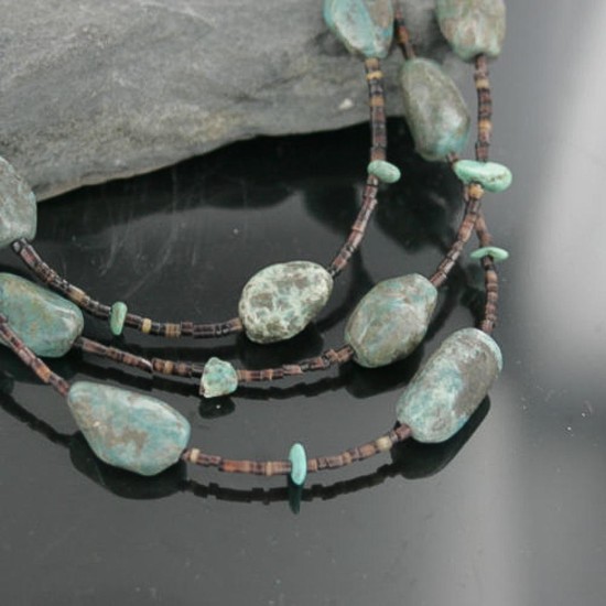 Certified Authentic 3 Strand Navajo .925 Sterling Silver and Turquoise Native American Necklace 370953594665