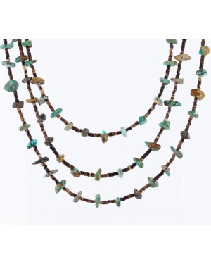 Certified Authentic 3 Strand Navajo .925 Sterling Silver and Turquoise Native American Necklace 390773835298