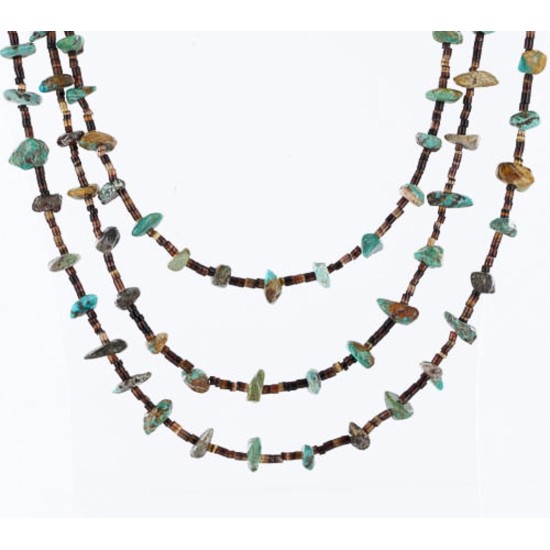 Certified Authentic 3 Strand Navajo .925 Sterling Silver and Turquoise Native American Necklace 390773835298