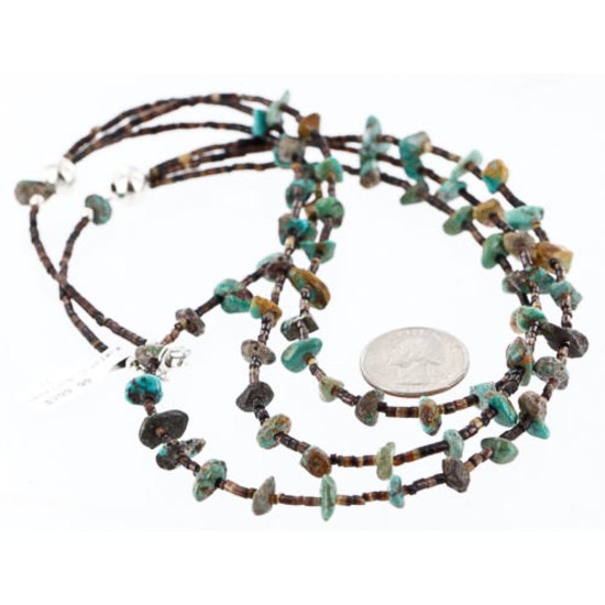 Certified Authentic 3 Strand Navajo .925 Sterling Silver and Turquoise Native American Necklace 390773835298