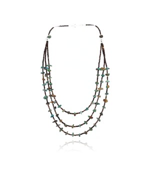 Certified Authentic 3 Strand Navajo .925 Sterling Silver and Turquoise Native American Necklace 390773835298