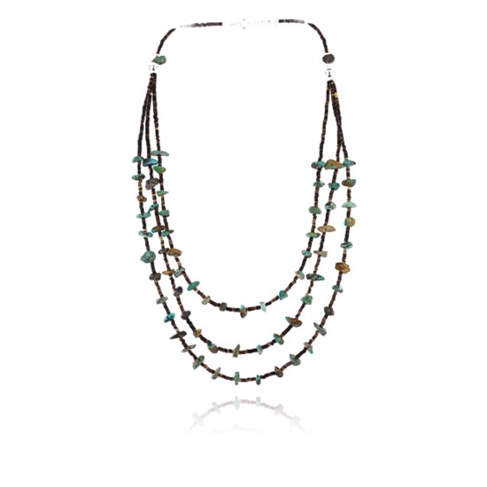 Certified Authentic 3 Strand Navajo .925 Sterling Silver and Turquoise Native American Necklace 390773835298