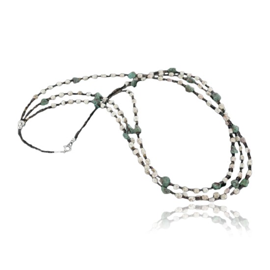 Certified Authentic 3 Strand Navajo .925 Sterling Silver and WHITE Turquoise Native American Necklace 370929959327