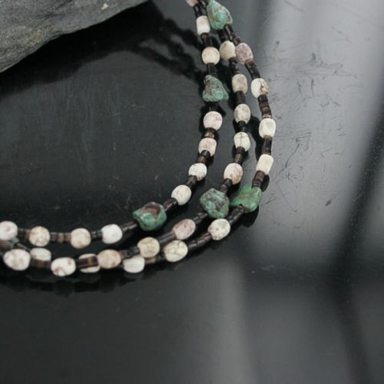 Certified Authentic 3 Strand Navajo .925 Sterling Silver and WHITE Turquoise Native American Necklace 370929959327