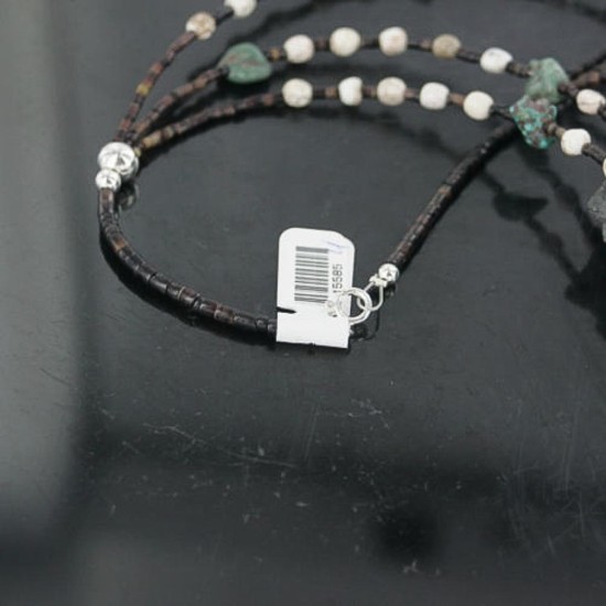 Certified Authentic 3 Strand Navajo .925 Sterling Silver and WHITE Turquoise Native American Necklace 370929959327