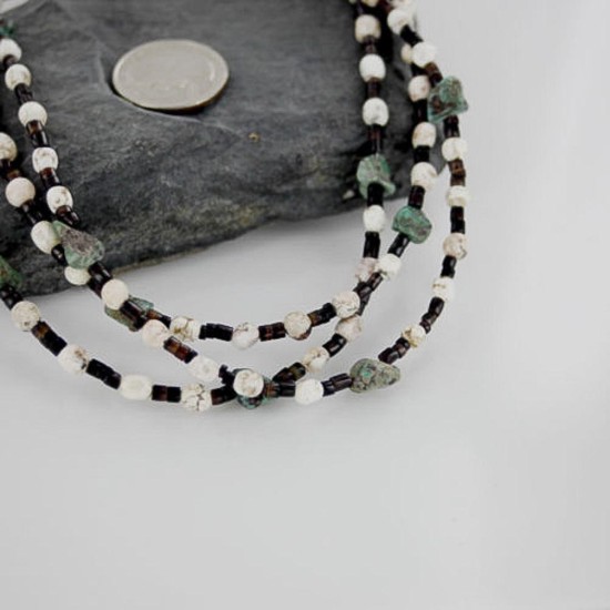 Certified Authentic 3 Strand Navajo .925 Sterling Silver and WHITE Turquoise Native American Necklace 390717736848