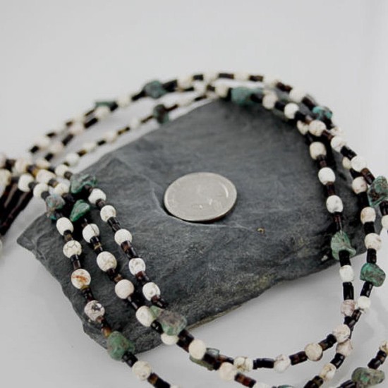 Certified Authentic 3 Strand Navajo .925 Sterling Silver and WHITE Turquoise Native American Necklace 390717736848