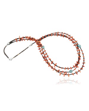 Certified Authentic 3 Strand Navajo .925 Sterling Silver BLUE MOON Turquoise and Coral Native American Necklace 370922700498