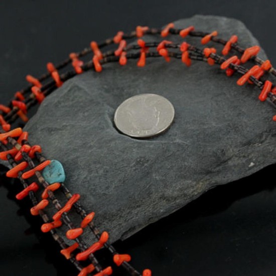 Certified Authentic 3 Strand Navajo .925 Sterling Silver BLUE MOON Turquoise and Coral Native American Necklace 370922700498