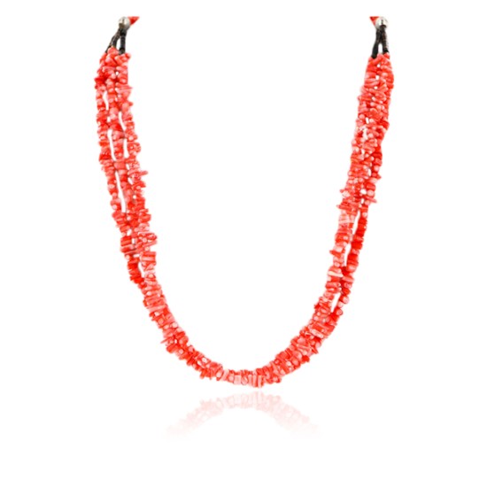 Certified Authentic 3 Strand Navajo .925 Sterling Silver Coral Native American Necklace 15942