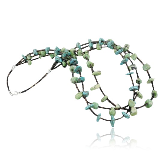 Certified Authentic 3 Strand Navajo .925 Sterling Silver Gaspeite Native American Necklace 15297-36