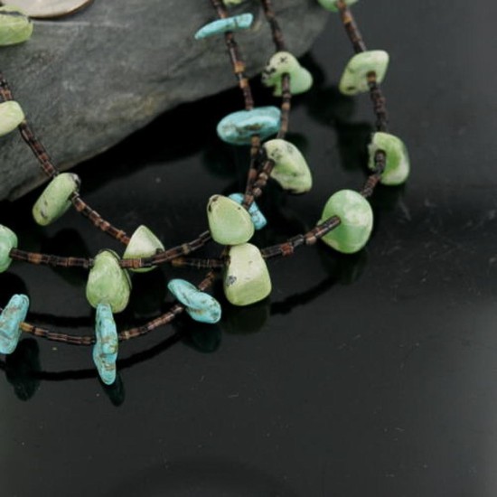 Certified Authentic 3 Strand Navajo .925 Sterling Silver Gaspeite Native American Necklace 15297-36