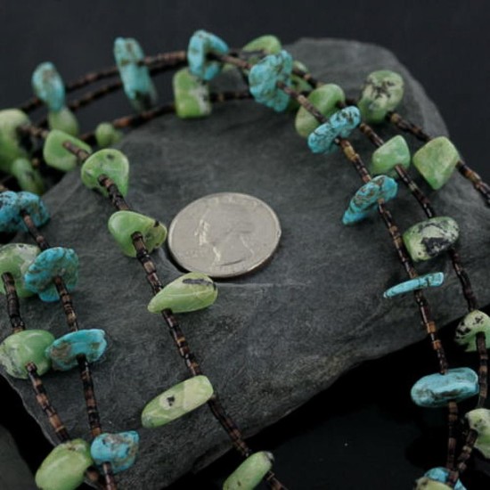 Certified Authentic 3 Strand Navajo .925 Sterling Silver Gaspeite Native American Necklace 15297-36