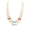 3 Strand Navajo .925 Sterling Silver Graduated Heishi and Coral Native American Necklace 15846-1