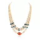 3 Strand Navajo .925 Sterling Silver Graduated Heishi and Coral Native American Necklace 371007815400
