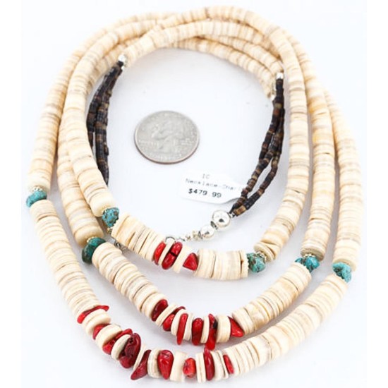 Certified Authentic 3 Strand Navajo .925 Sterling Silver Graduated Heishi and Coral Native American Necklace 390781366842 Certified Authentic 3 Strand Navajo .925 Sterling Silver Graduated Heishi and Coral Native American Necklace 390781366842