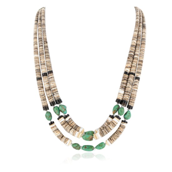 Certified Authentic 3 Strand Navajo .925 Sterling Silver Graduated Heishi Turquoise Native American Necklace 16005