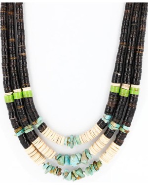 Certified Authentic 3 Strand Navajo .925 Sterling Silver Graduated Heishi Turquoise Native American Necklace 390829893833