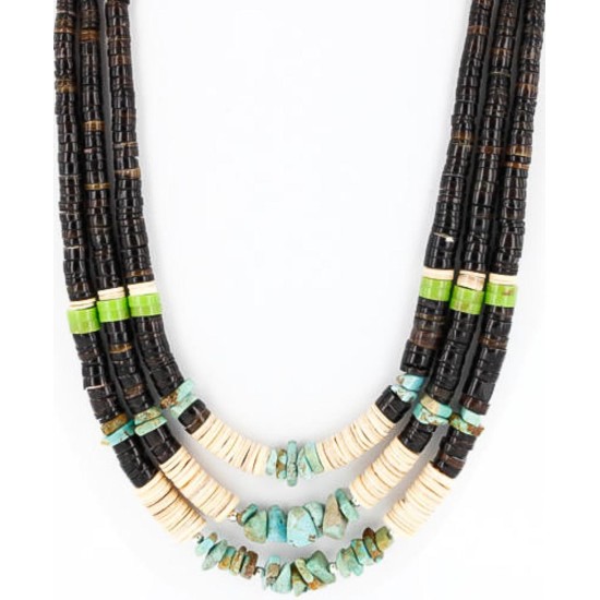 Certified Authentic 3 Strand Navajo .925 Sterling Silver Graduated Heishi Turquoise Native American Necklace 390829893833