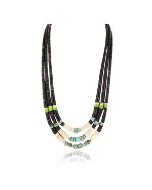 Certified Authentic 3 Strand Navajo .925 Sterling Silver Graduated Heishi Turquoise Native American Necklace 390829893833