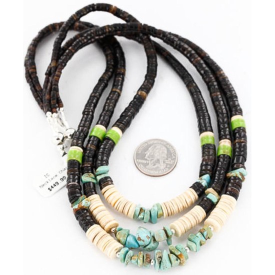 Certified Authentic 3 Strand Navajo .925 Sterling Silver Graduated Heishi Turquoise Native American Necklace 390829893833