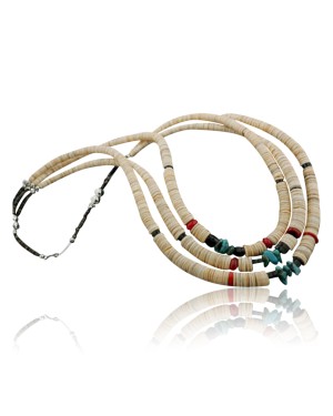 Certified Authentic 3 Strand Navajo .925 Sterling Silver Graduated Melon Shell and Coral Native American Necklace 370974617429