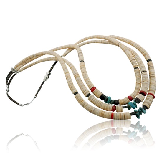 Certified Authentic 3 Strand Navajo .925 Sterling Silver Graduated Melon Shell and Coral Native American Necklace 370974617429