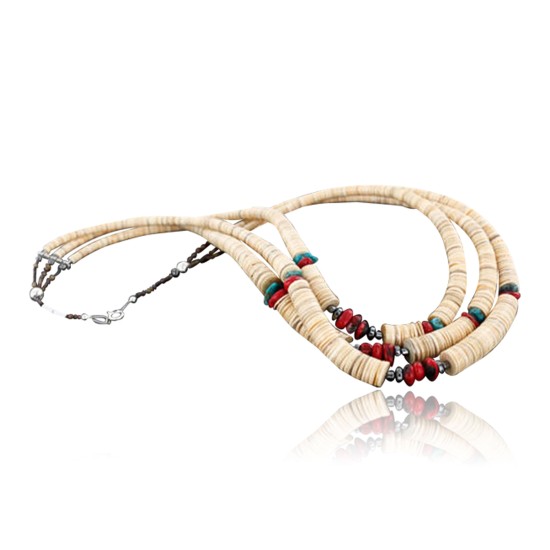 Certified Authentic 3 Strand Navajo .925 Sterling Silver Graduated Melon Shell and Hematite Native American Necklace 370983998993