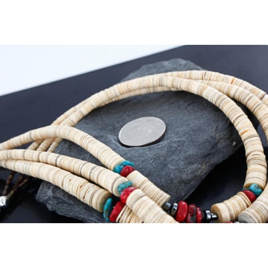 Certified Authentic 3 Strand Navajo .925 Sterling Silver Graduated Melon Shell and Hematite Native American Necklace 370983998993