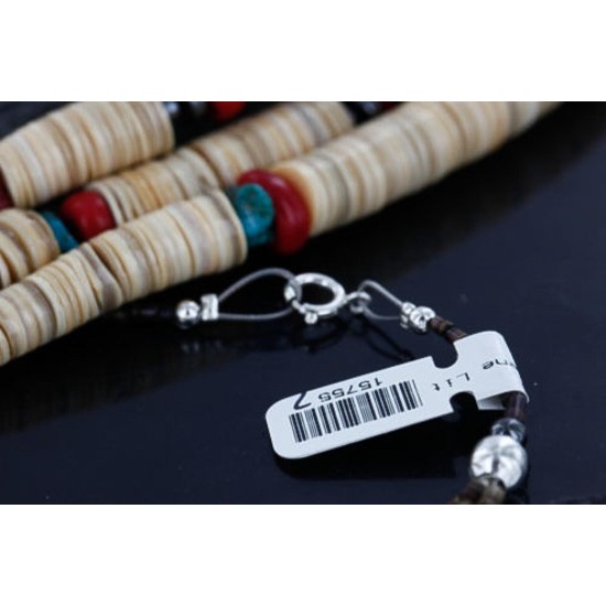 Certified Authentic 3 Strand Navajo .925 Sterling Silver Graduated Melon Shell and Hematite Native American Necklace 370983998993