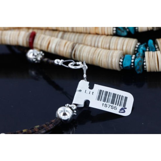 Certified Authentic 3 Strand Navajo .925 Sterling Silver Graduated Melon Shell and Turquoise Native American Necklace 370982426357
