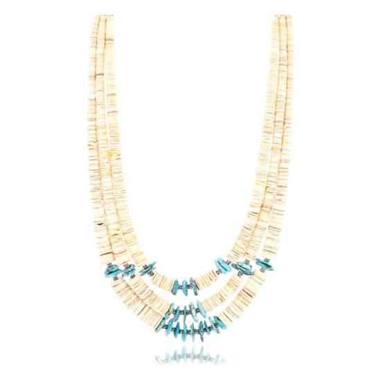 Certified Authentic 3 Strand Navajo .925 Sterling Silver Graduated Melon Shell and Turquoise Native American Necklace 371198380629