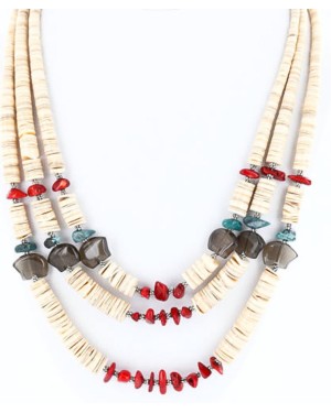 Certified Authentic 3 Strand Navajo .925 Sterling Silver Heishi and Coral Native American Necklace 390777368973